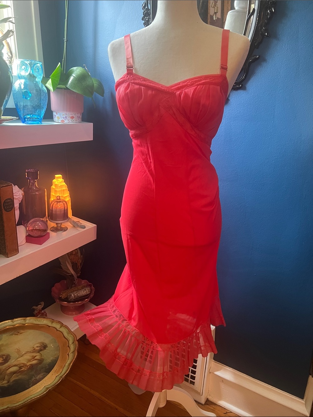 Rogers Fuchsia Lace-Trim Vintage Slip Dress